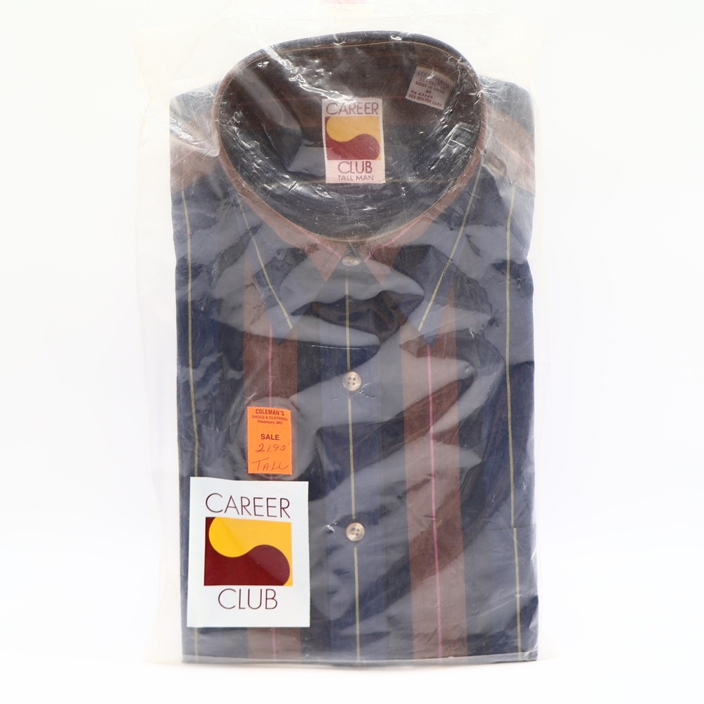 Career Club Tall Man MT Medium Tall Navy Burgundy Striped Button Front Shirt